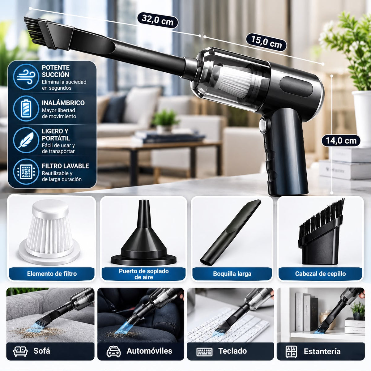 Aspiradora portátil Rayzer® 3 en 1 🔋 Recargable inalámbrico
